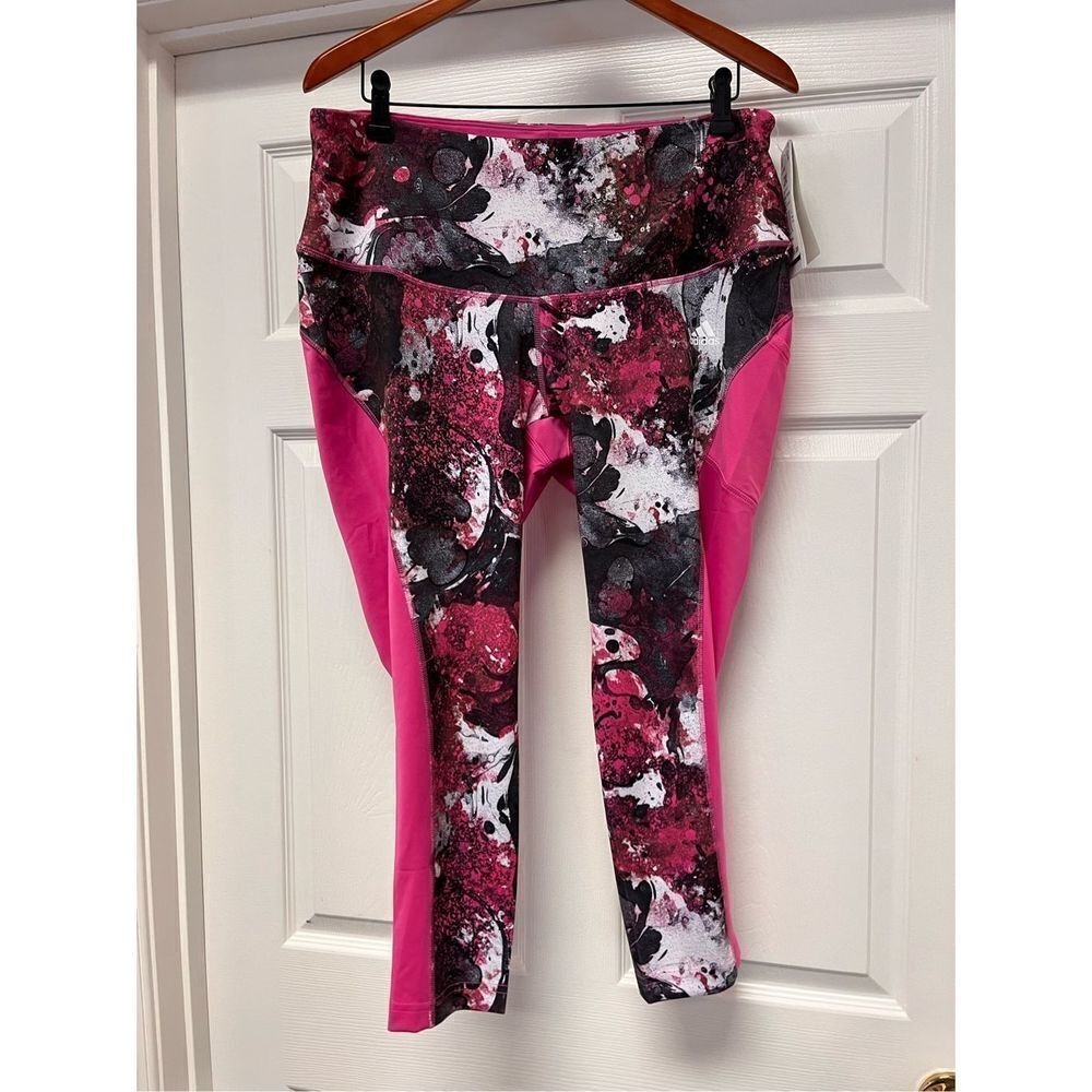 Adidas X Zoe Saldana Pink & Black Print 7/8 High Rise Primegreen Leggings sz 2X
